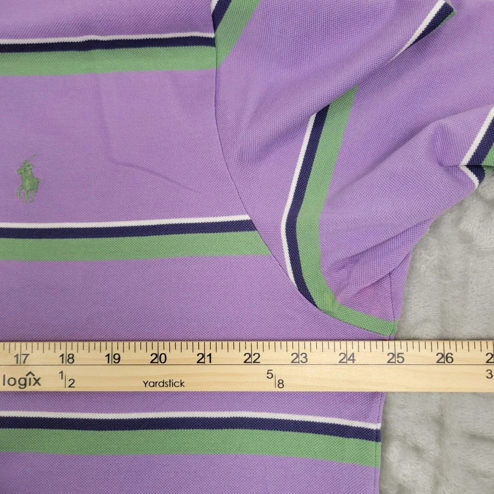 Polo Golf Ralph Lauren Large Purple Green Striped Short Sleeve Polo Shirt Casual